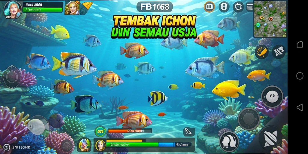 Screenshot gameplay FB168 menunjukkan aksi menembak ikan yang seru.