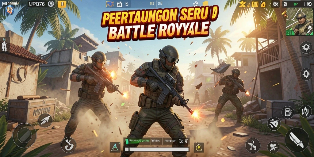 Screenshot MPO76 menunjukkan aksi pertarungan seru dalam game Battle Royale.
