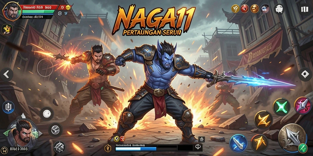 Tampilan gameplay NAGA11 dengan aksi seru dan karakter beragam.
