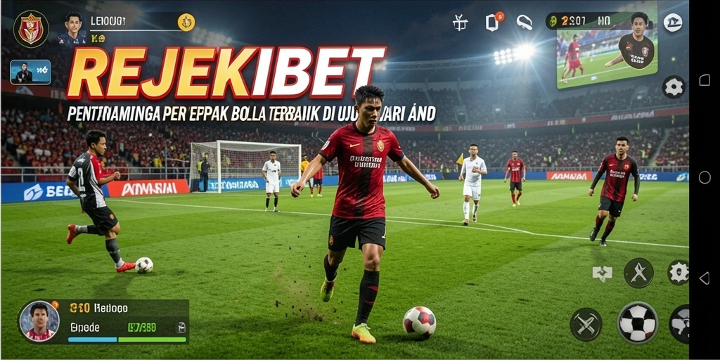 Screenshot utama REJEKIBET menampilkan gameplay sepak bola yang seru.